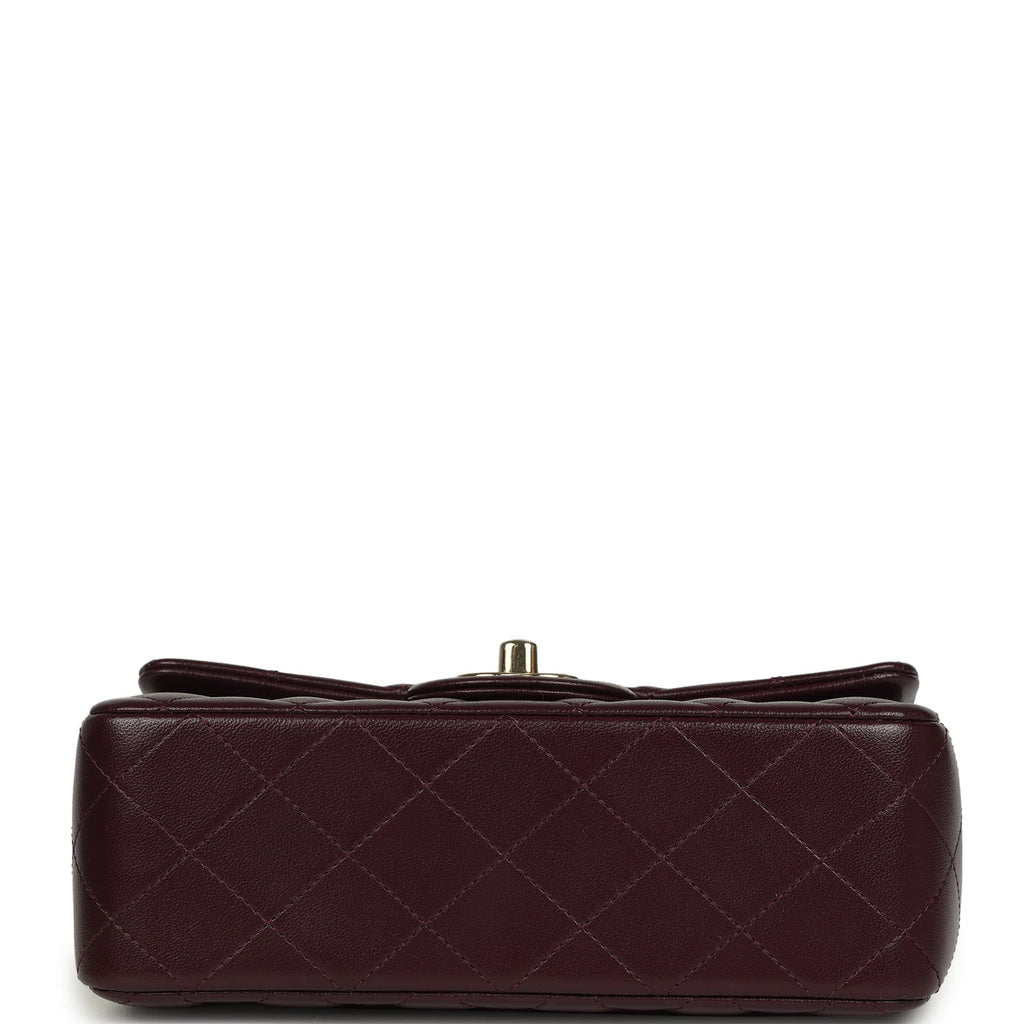 Chanel Mini Classic Rectangular Flap Bag Burgundy Shiny Lambskin Light Gold Hardware