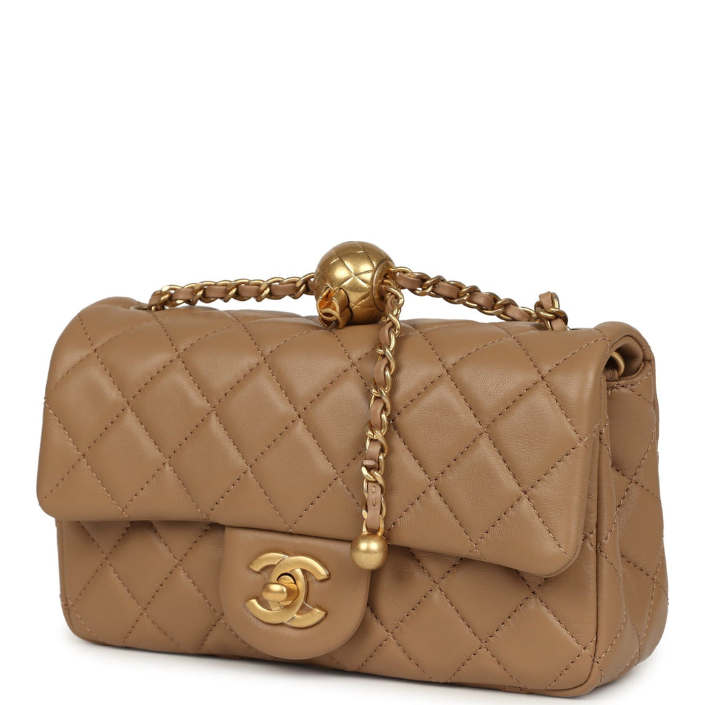Chanel Mini Pearl Crush Rectangular Flap Bag Dark Beige Lambskin Brushed Gold Hardware