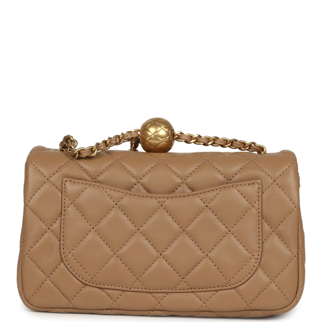 Chanel Mini Pearl Crush Rectangular Flap Bag Dark Beige Lambskin Brushed Gold Hardware