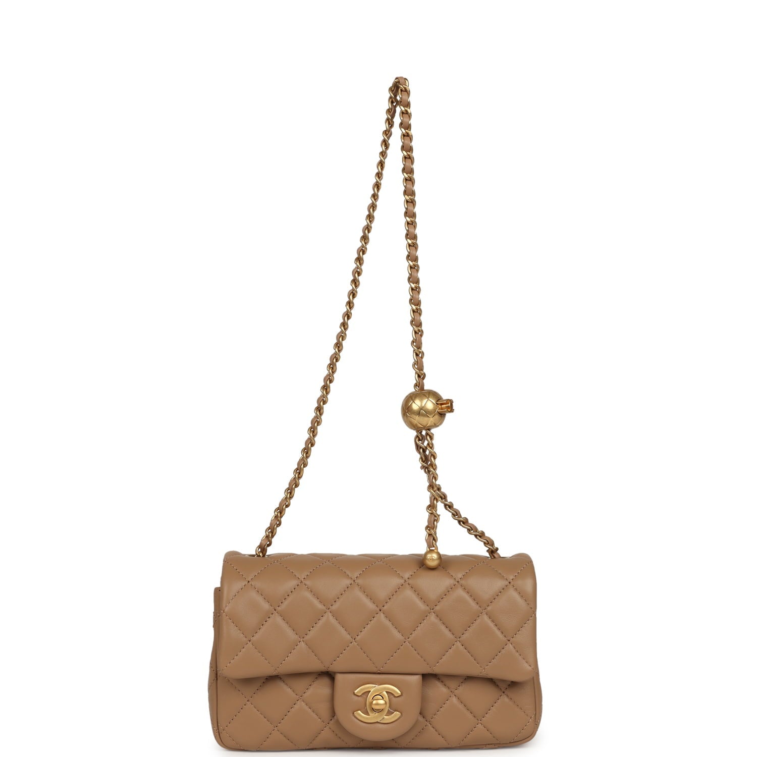 Chanel Mini Pearl Crush Rectangular Flap Bag Dark Beige Lambskin Brushed Gold Hardware