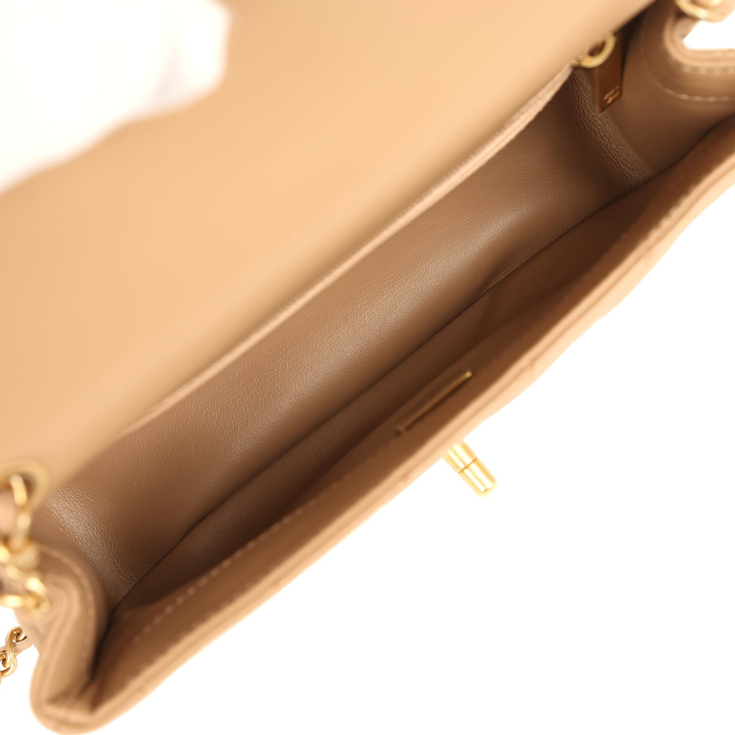 Chanel Mini Pearl Crush Rectangular Flap Bag Dark Beige Lambskin Brushed Gold Hardware