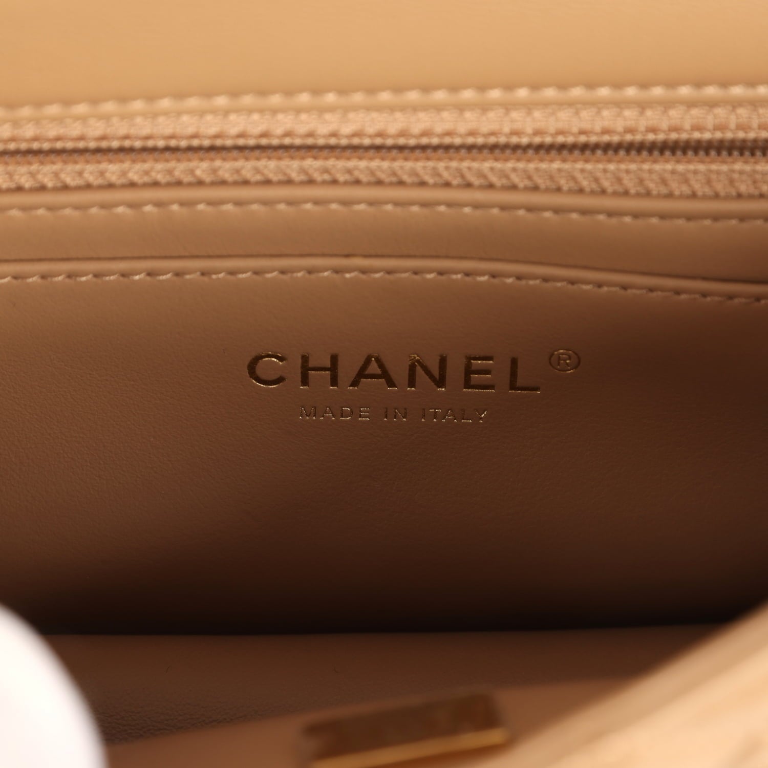 Chanel Mini Pearl Crush Rectangular Flap Bag Dark Beige Lambskin Brushed Gold Hardware