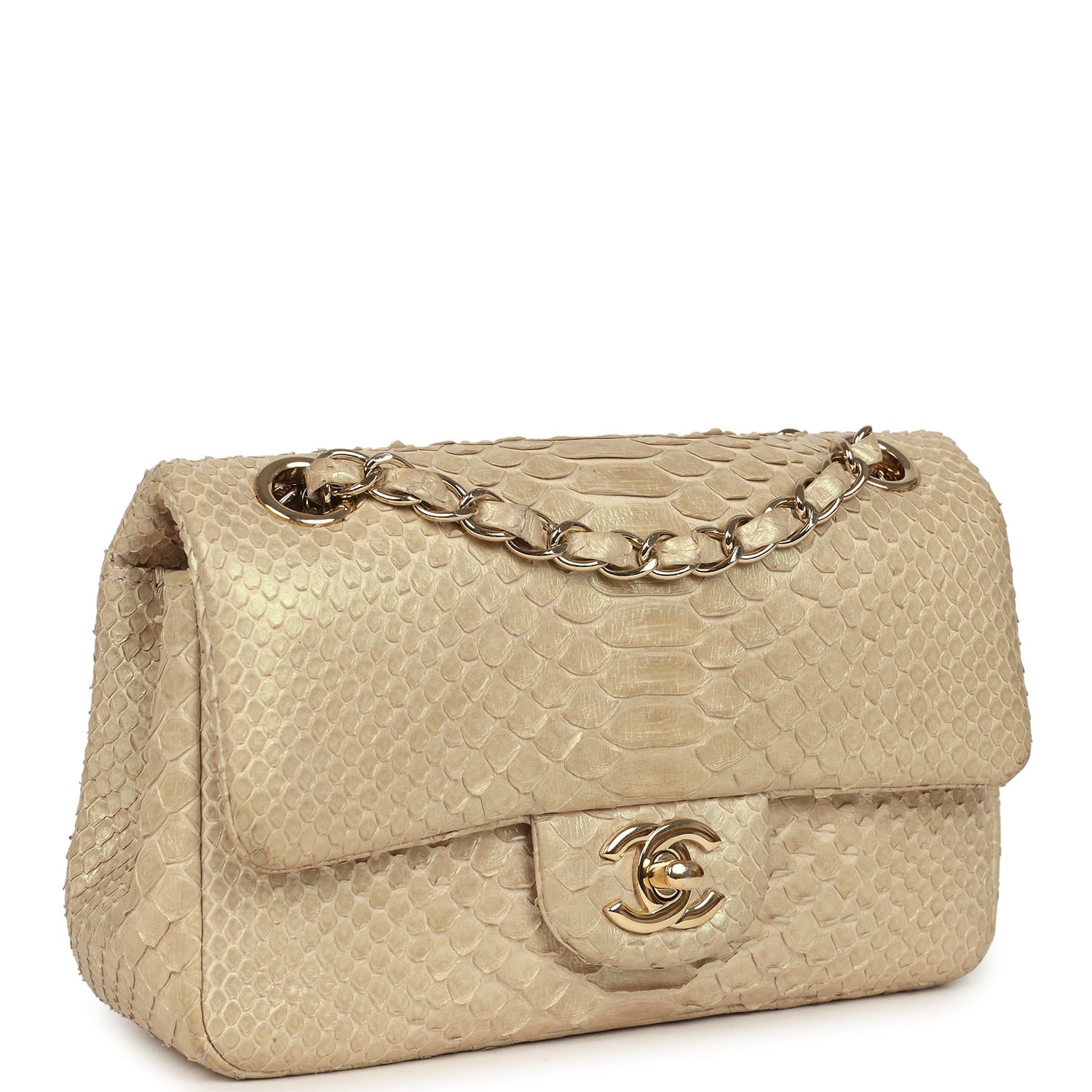 Chanel Mini Rectangular Flap Bag Iridescent Gold Python Gold Hardware