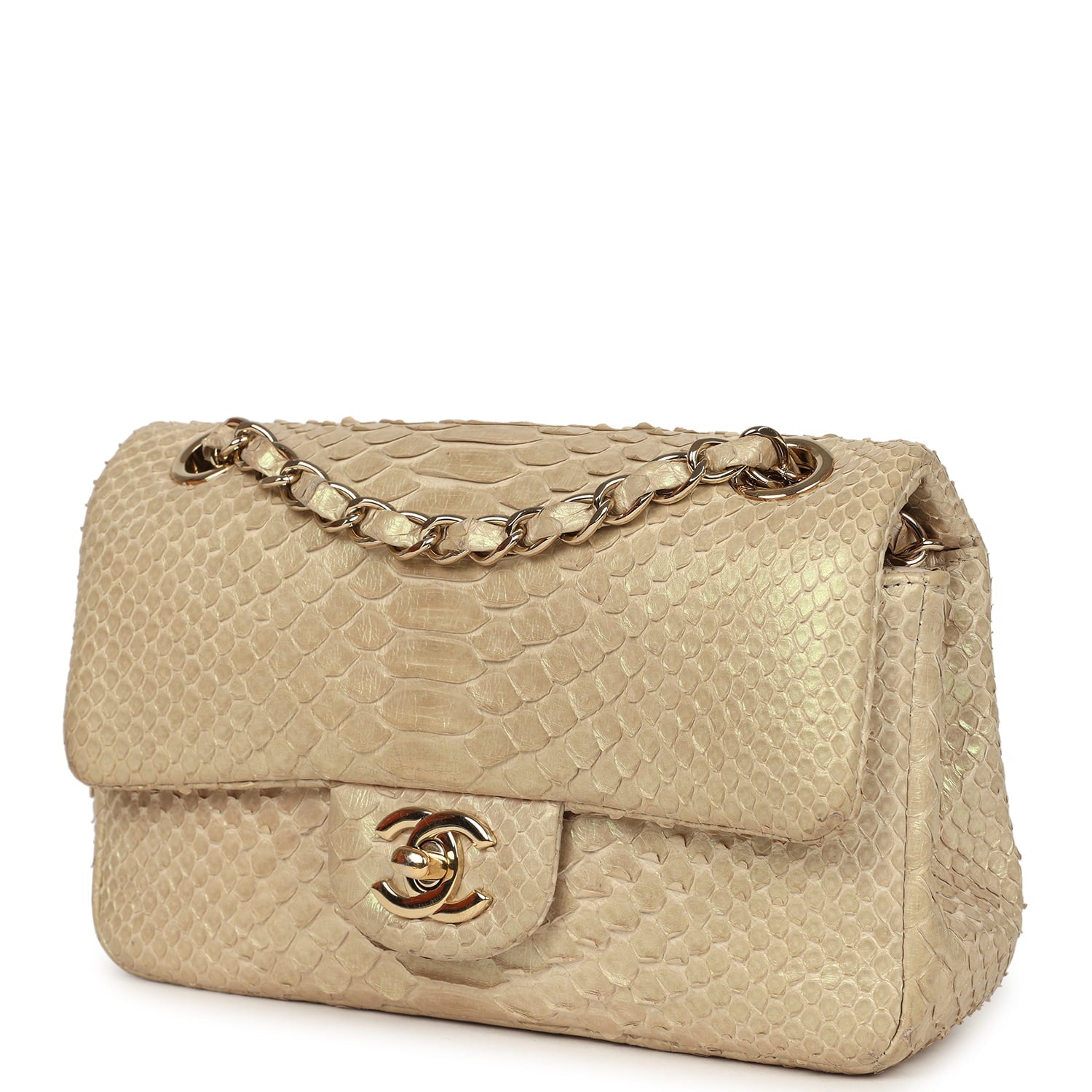 Chanel Mini Rectangular Flap Bag Iridescent Gold Python Gold Hardware