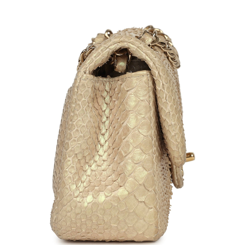 Chanel Mini Rectangular Flap Bag Iridescent Gold Python Gold Hardware