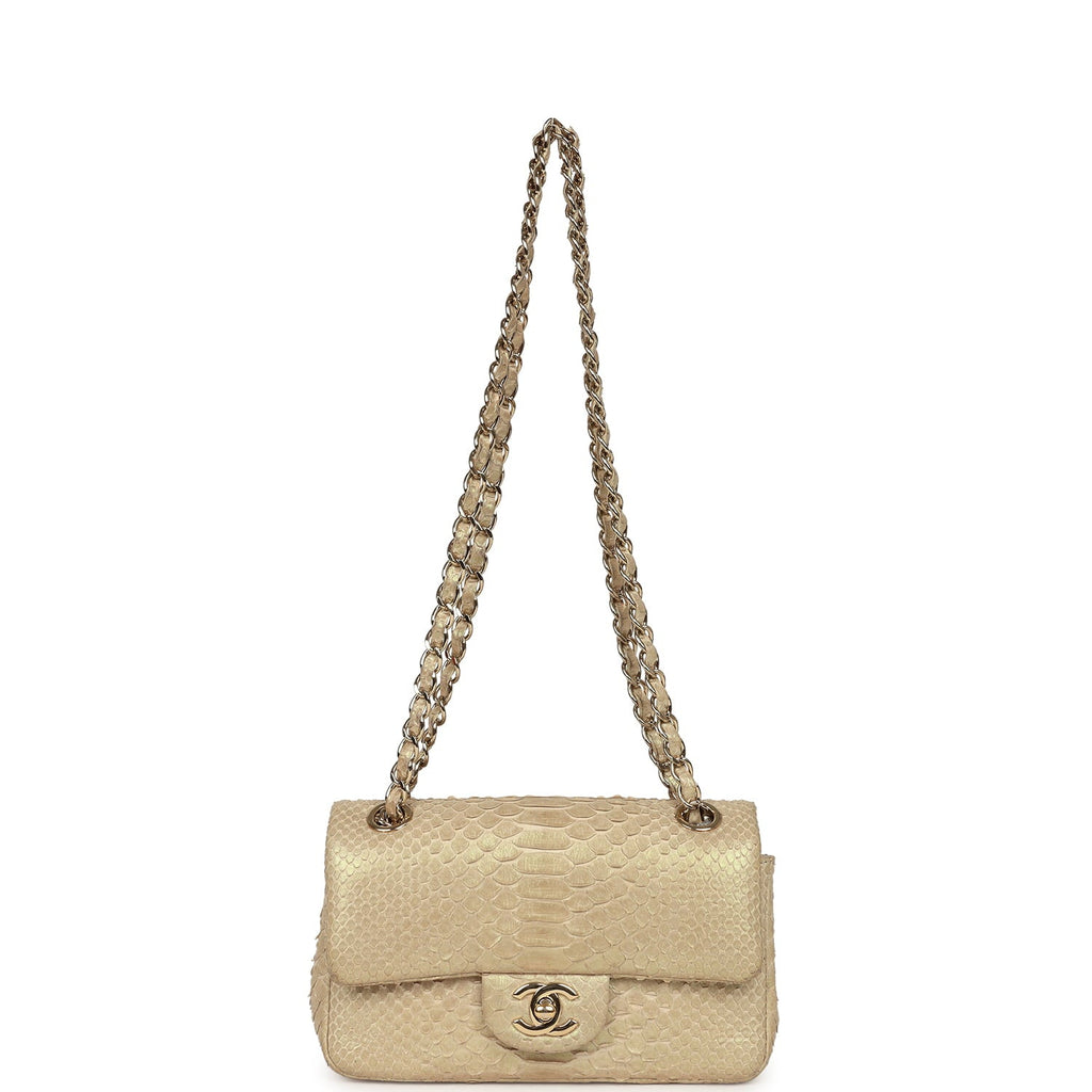 Chanel Mini Rectangular Flap Bag Iridescent Gold Python Gold Hardware