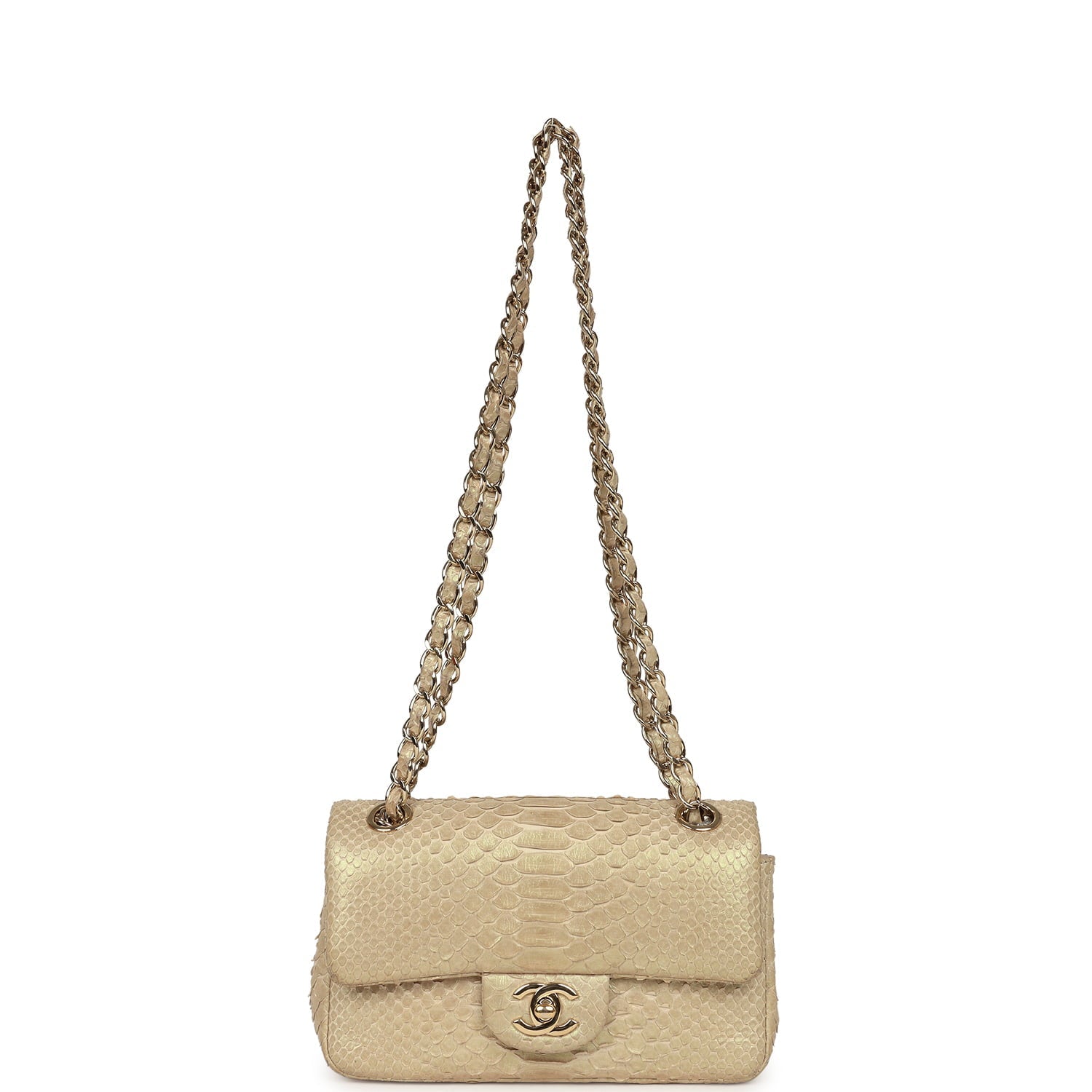 Chanel Mini Rectangular Flap Bag Iridescent Gold Python Gold Hardware