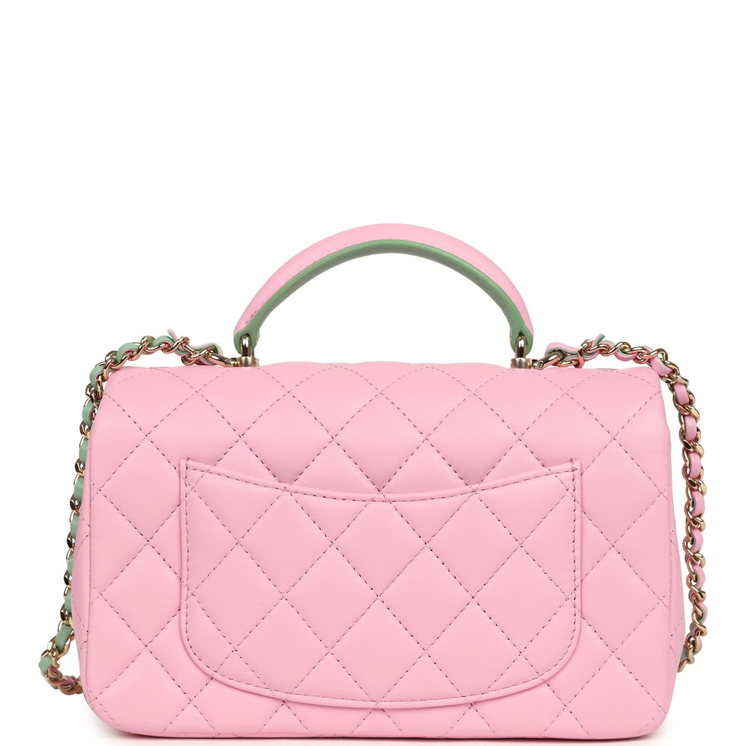 Chanel Mini Rectangular Flap Bag with Top Handle Pink and Green Lambskin Light Gold Hardware