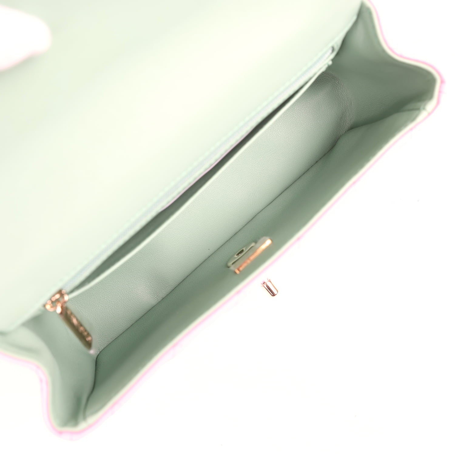 Chanel Mini Rectangular Flap Bag with Top Handle Pink and Green Lambskin Light Gold Hardware