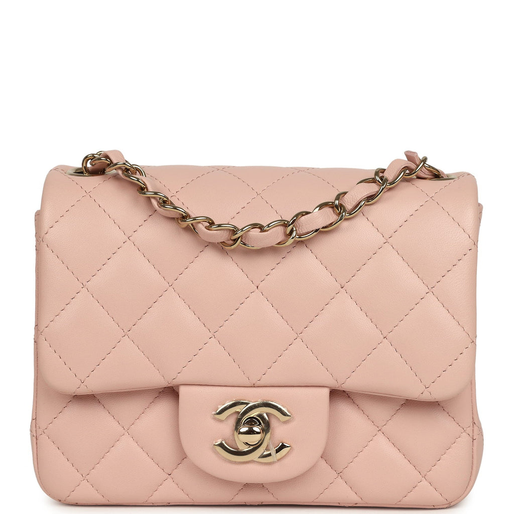 Chanel Mini Classic Square Flap Bag Pink Lambskin Light Gold Hardware