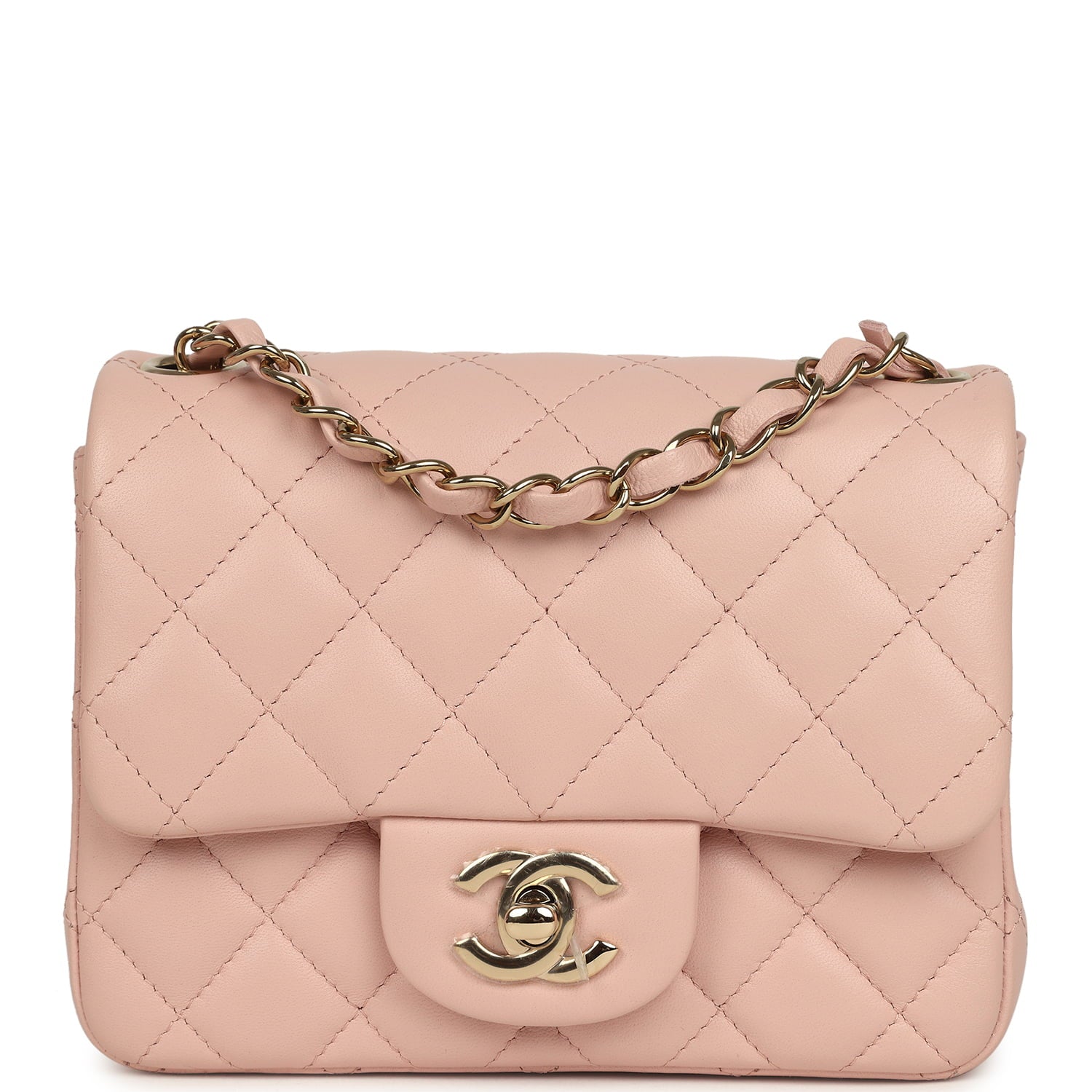 Chanel Mini Classic Square Flap Bag Pink Lambskin Light Gold Hardware