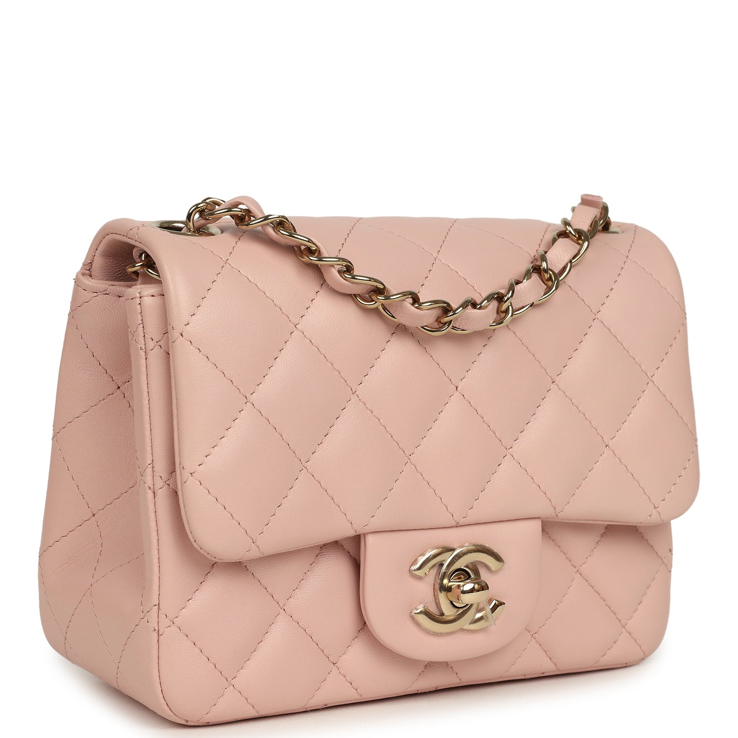 Chanel Mini Classic Square Flap Bag Pink Lambskin Light Gold Hardware