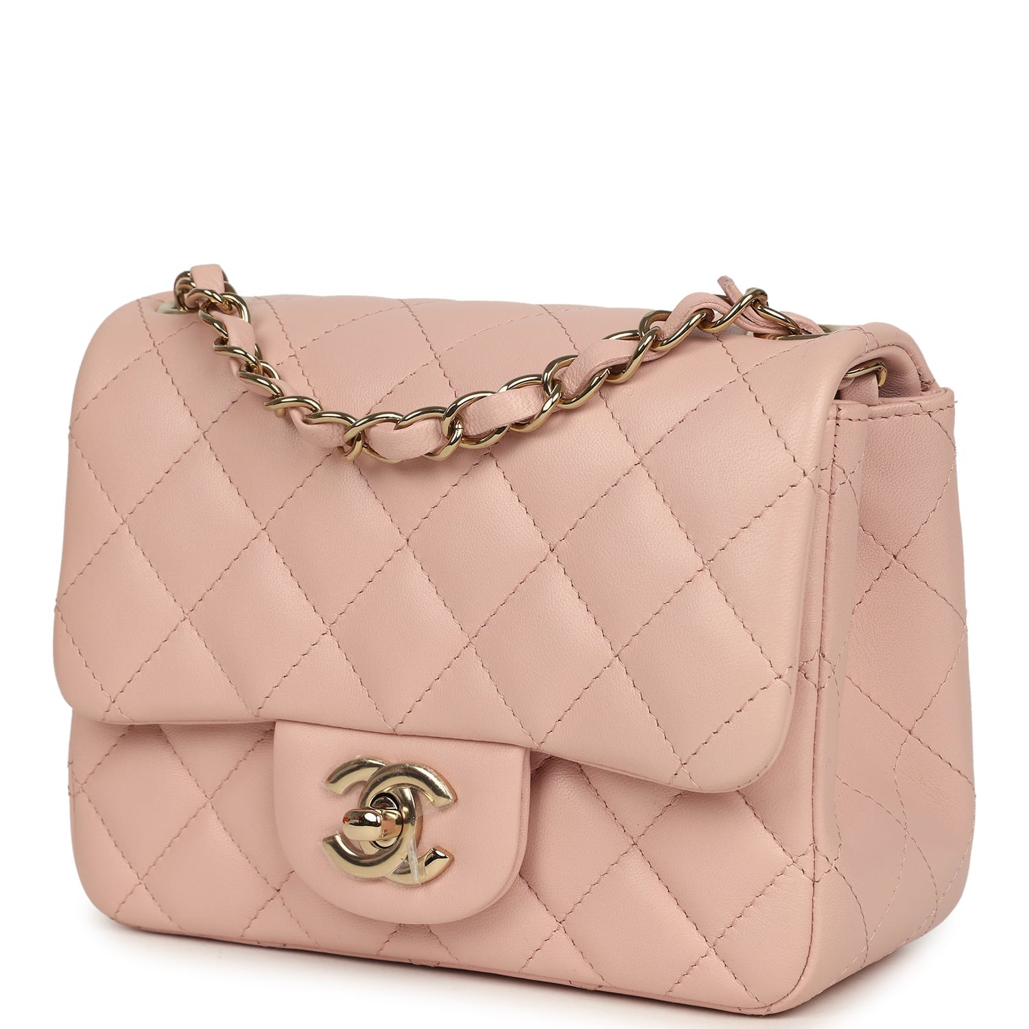 Chanel Mini Classic Square Flap Bag Pink Lambskin Light Gold Hardware