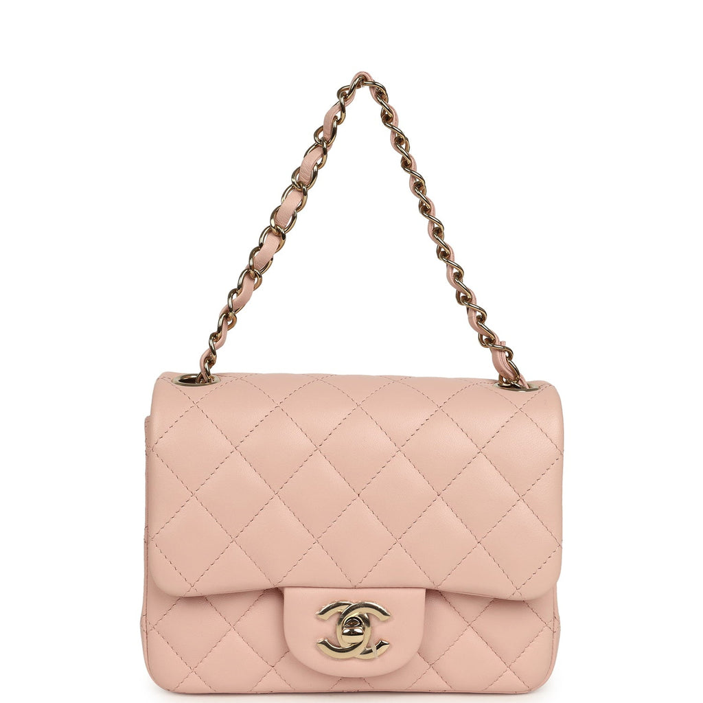 Chanel Mini Classic Square Flap Bag Pink Lambskin Light Gold Hardware