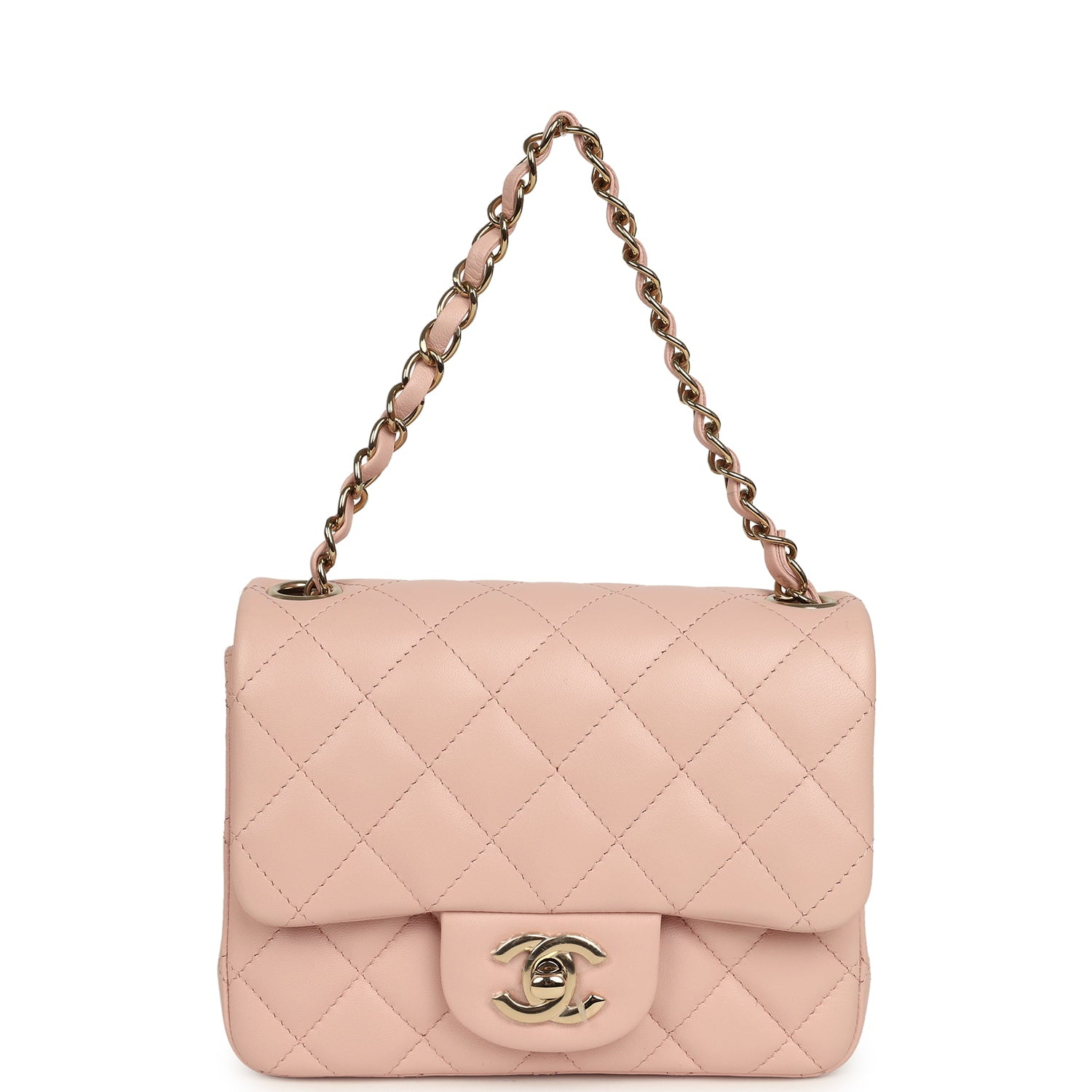Chanel Mini Classic Square Flap Bag Pink Lambskin Light Gold Hardware