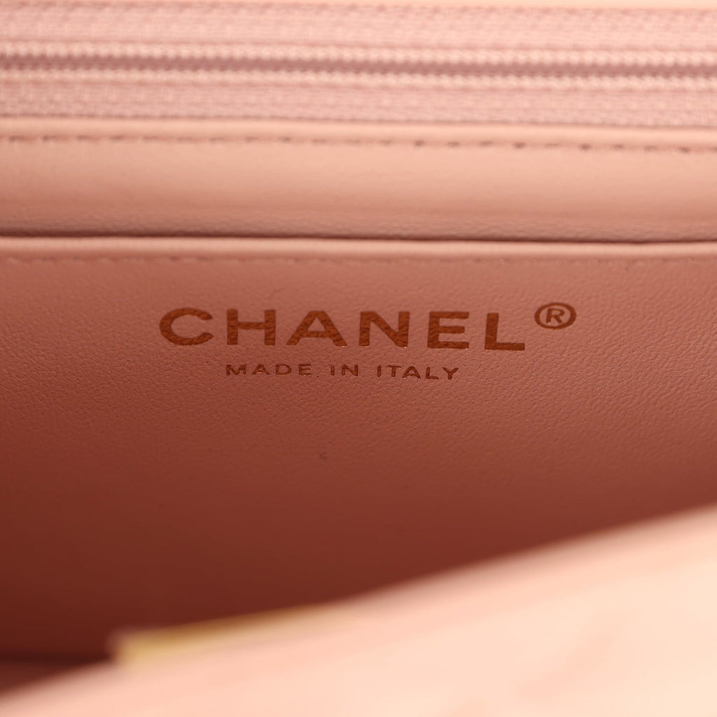 Chanel Mini Classic Square Flap Bag Pink Lambskin Light Gold Hardware