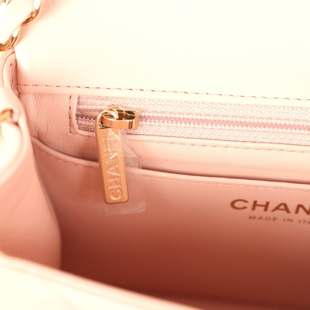Chanel Mini Classic Square Flap Bag Pink Lambskin Light Gold Hardware