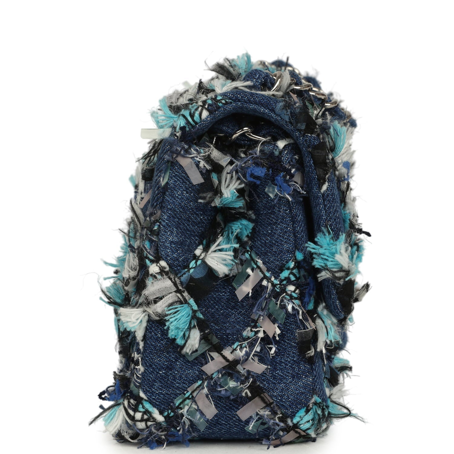 Chanel Mini Classic Rectangular Flap Bag Ribbon Tweed Blue Denim Silver Hardware
