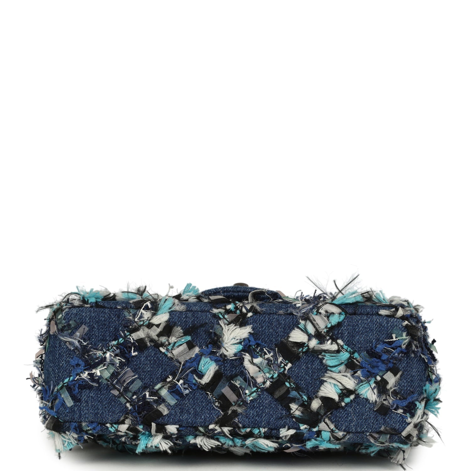 Chanel Mini Classic Rectangular Flap Bag Ribbon Tweed Blue Denim Silver Hardware