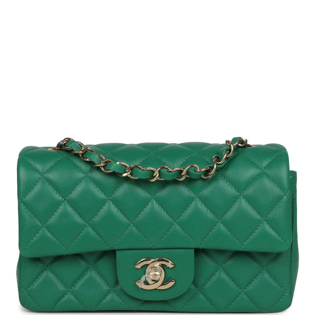 Chanel Mini Classic Rectangular Flap Bag Green Lambskin Light Gold Hardware