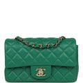 Chanel Mini Classic Rectangular Flap Bag Green Lambskin Light Gold Hardware