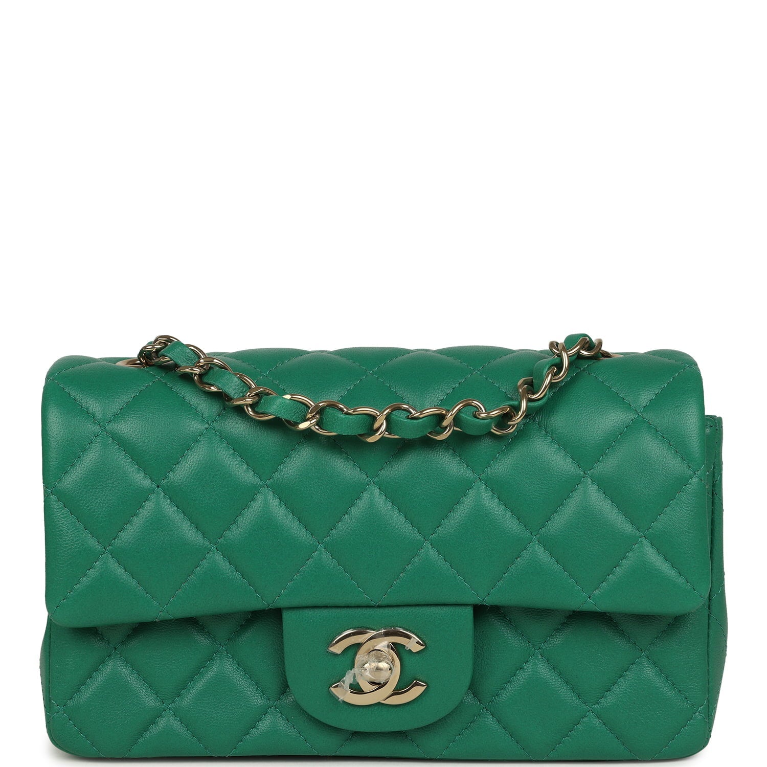 Chanel Mini Classic Rectangular Flap Bag Green Lambskin Light Gold Hardware