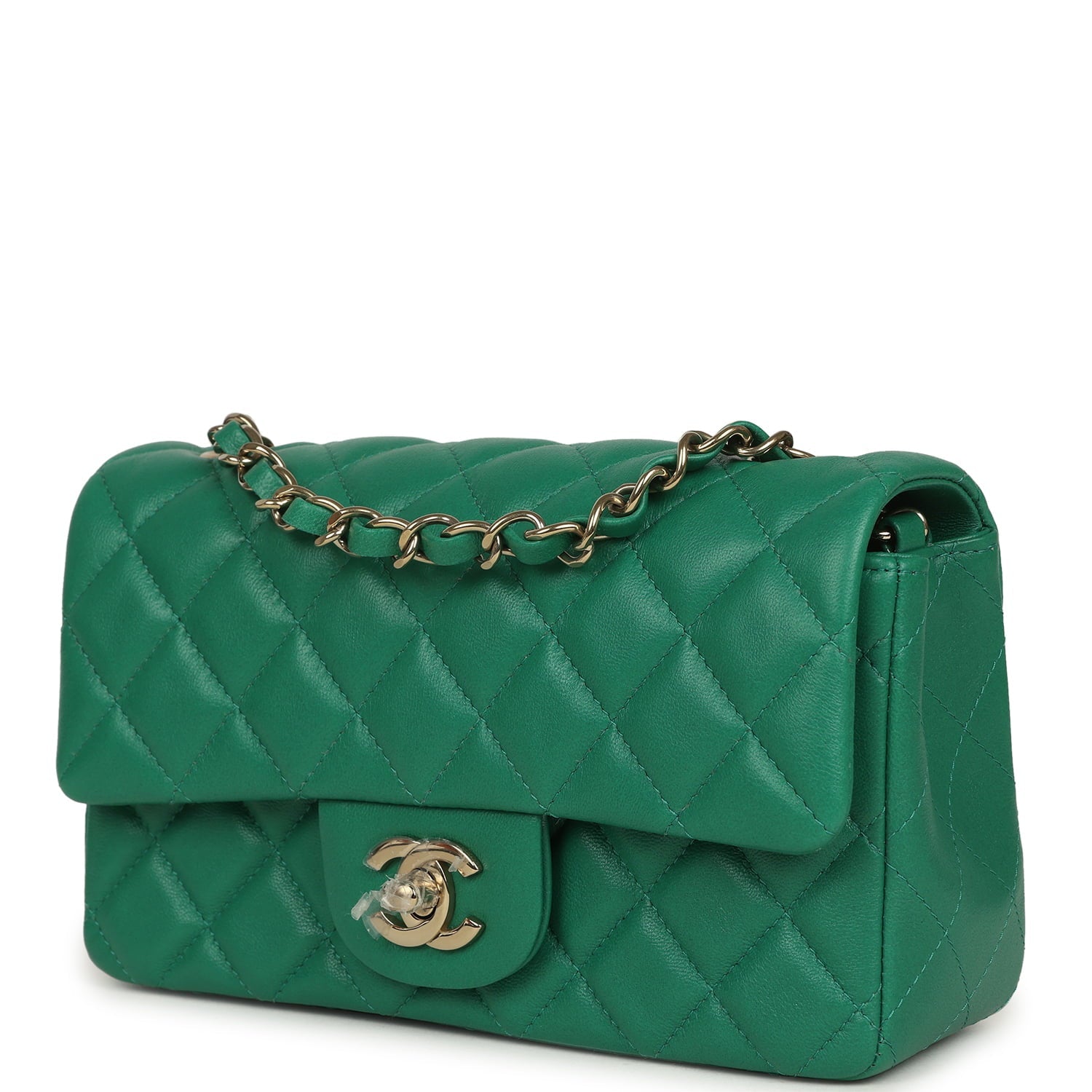 Chanel Mini Classic Rectangular Flap Bag Green Lambskin Light Gold Hardware