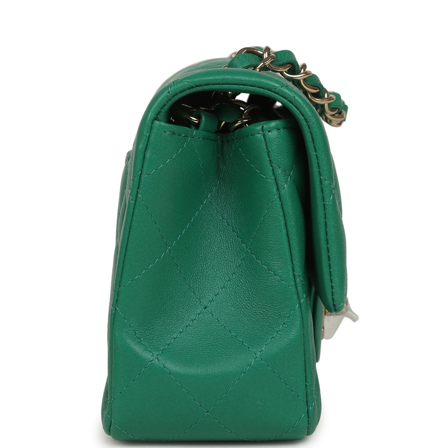 Chanel Mini Classic Rectangular Flap Bag Green Lambskin Light Gold Hardware