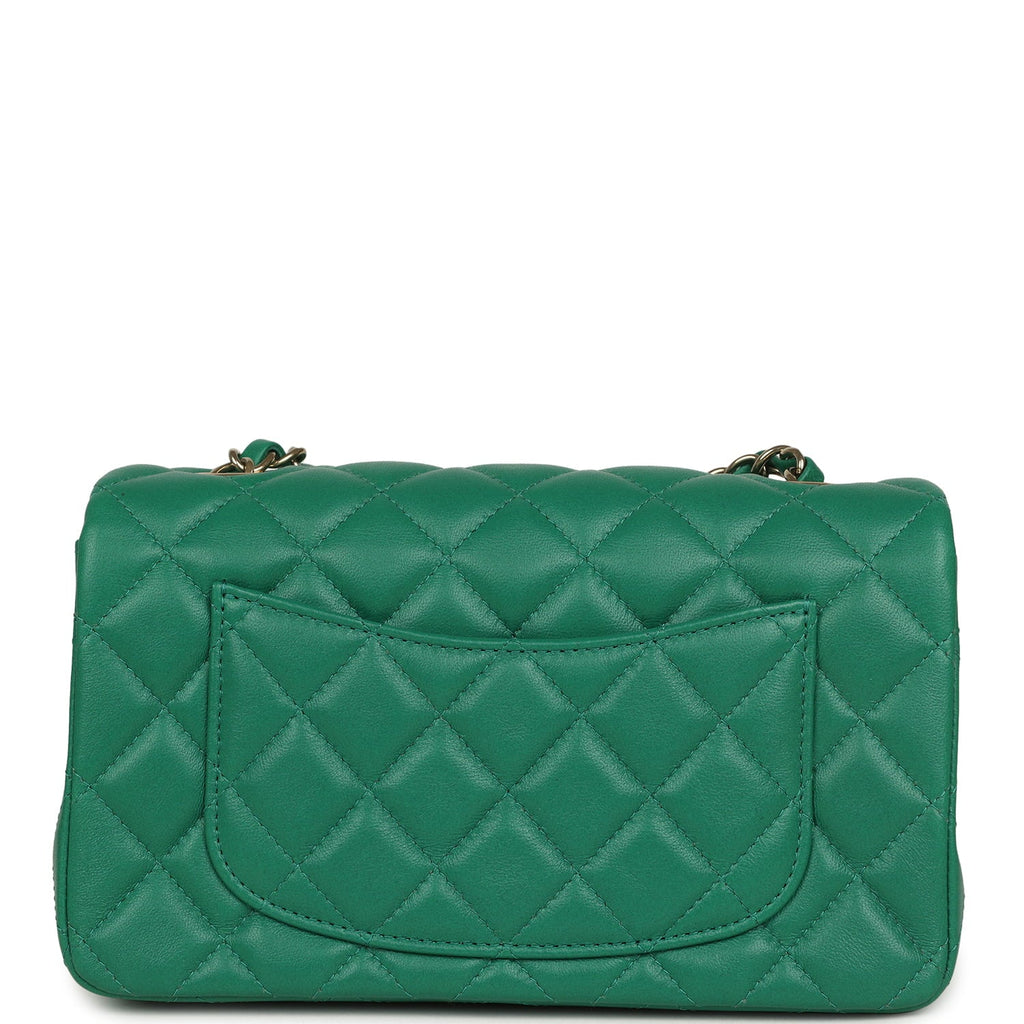 Chanel Mini Classic Rectangular Flap Bag Green Lambskin Light Gold Hardware