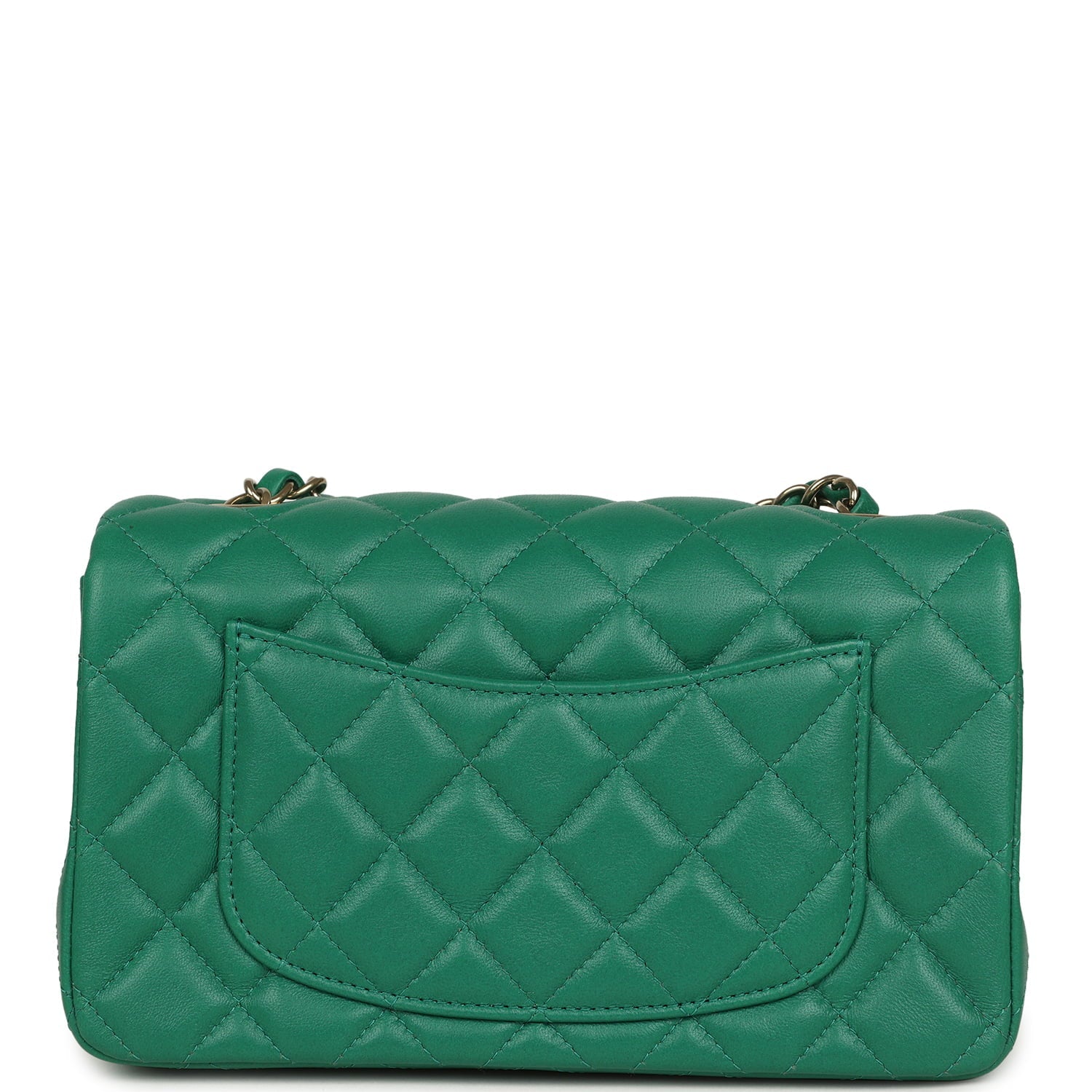 Chanel Mini Classic Rectangular Flap Bag Green Lambskin Light Gold Hardware