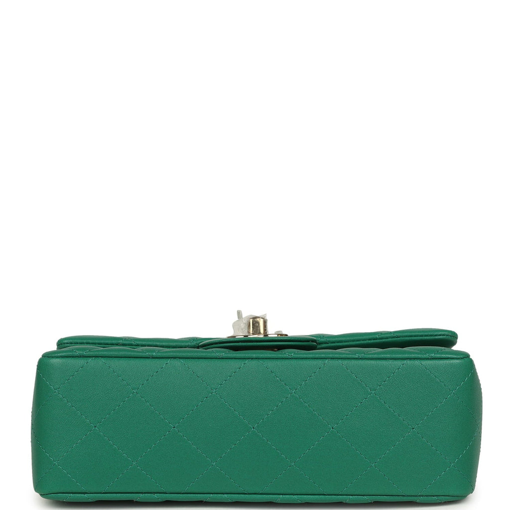 Chanel Mini Classic Rectangular Flap Bag Green Lambskin Light Gold Hardware