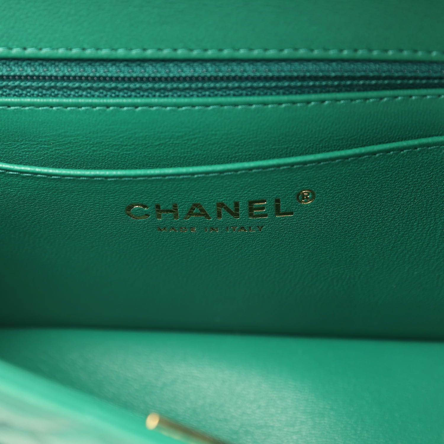 Chanel Mini Classic Rectangular Flap Bag Green Lambskin Light Gold Hardware