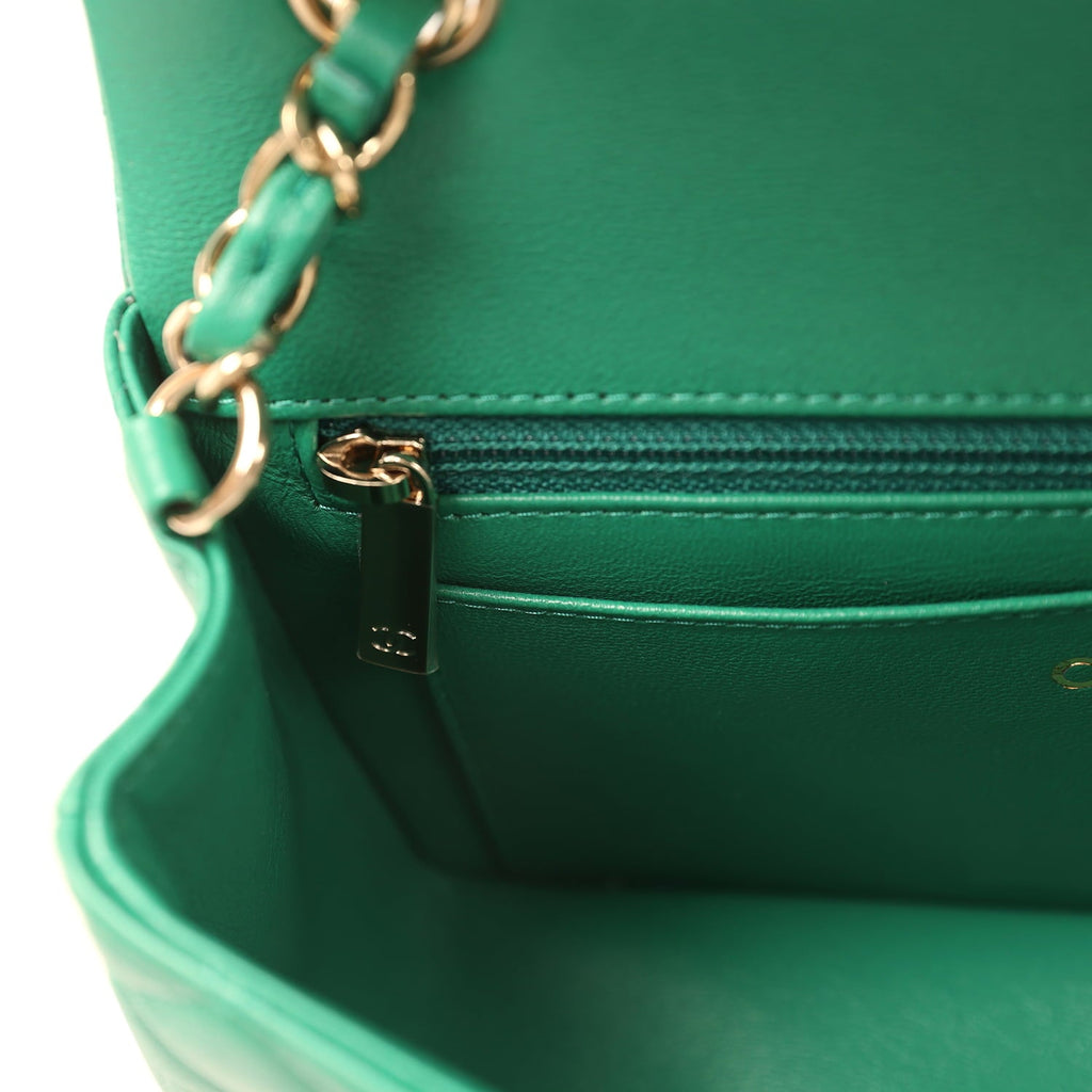 Chanel Mini Classic Rectangular Flap Bag Green Lambskin Light Gold Hardware