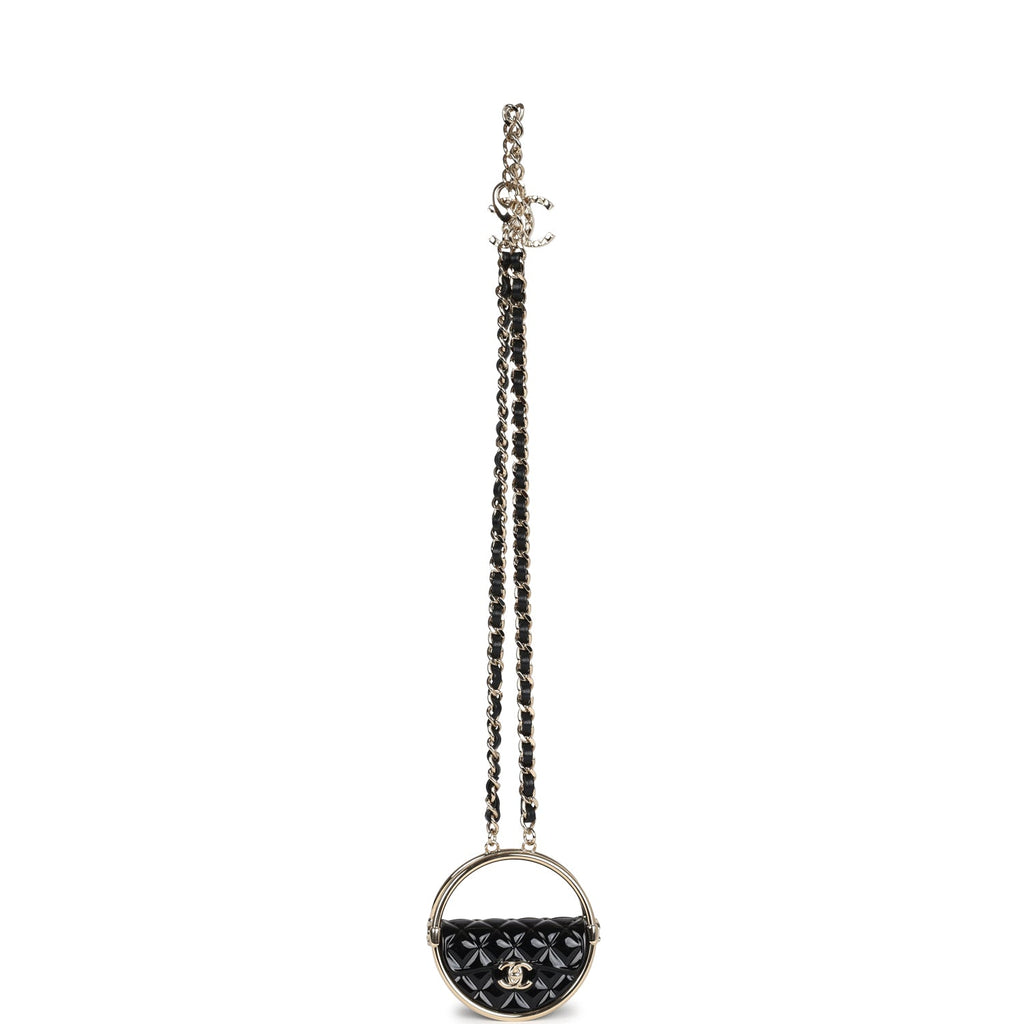 Chanel Hula Hoop Hula Hoop Charm Necklace Black Enamel/Light Gold Tone Hardware