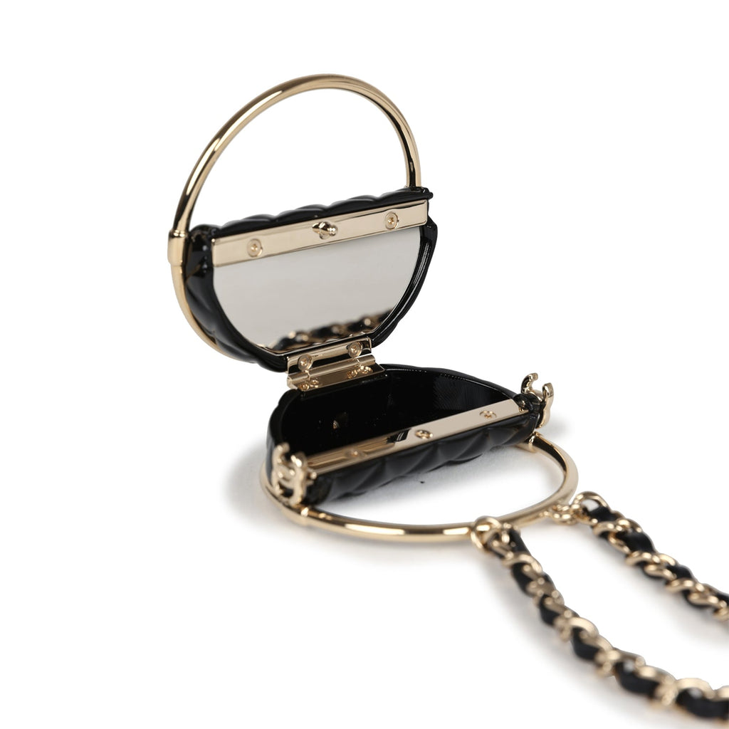 Chanel Hula Hoop Hula Hoop Charm Necklace Black Enamel/Light Gold Tone Hardware