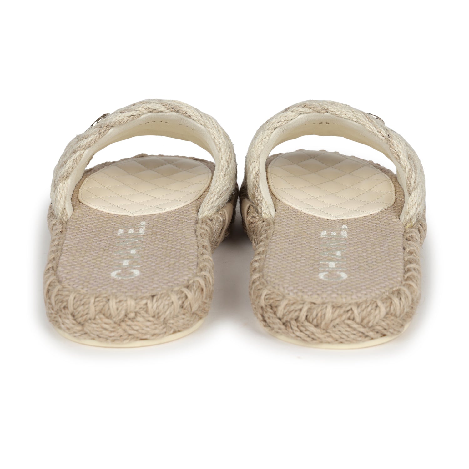 Chanel CC Braided Knit Interlocking Slide Sandals Cream Gold Hardware 37 EU