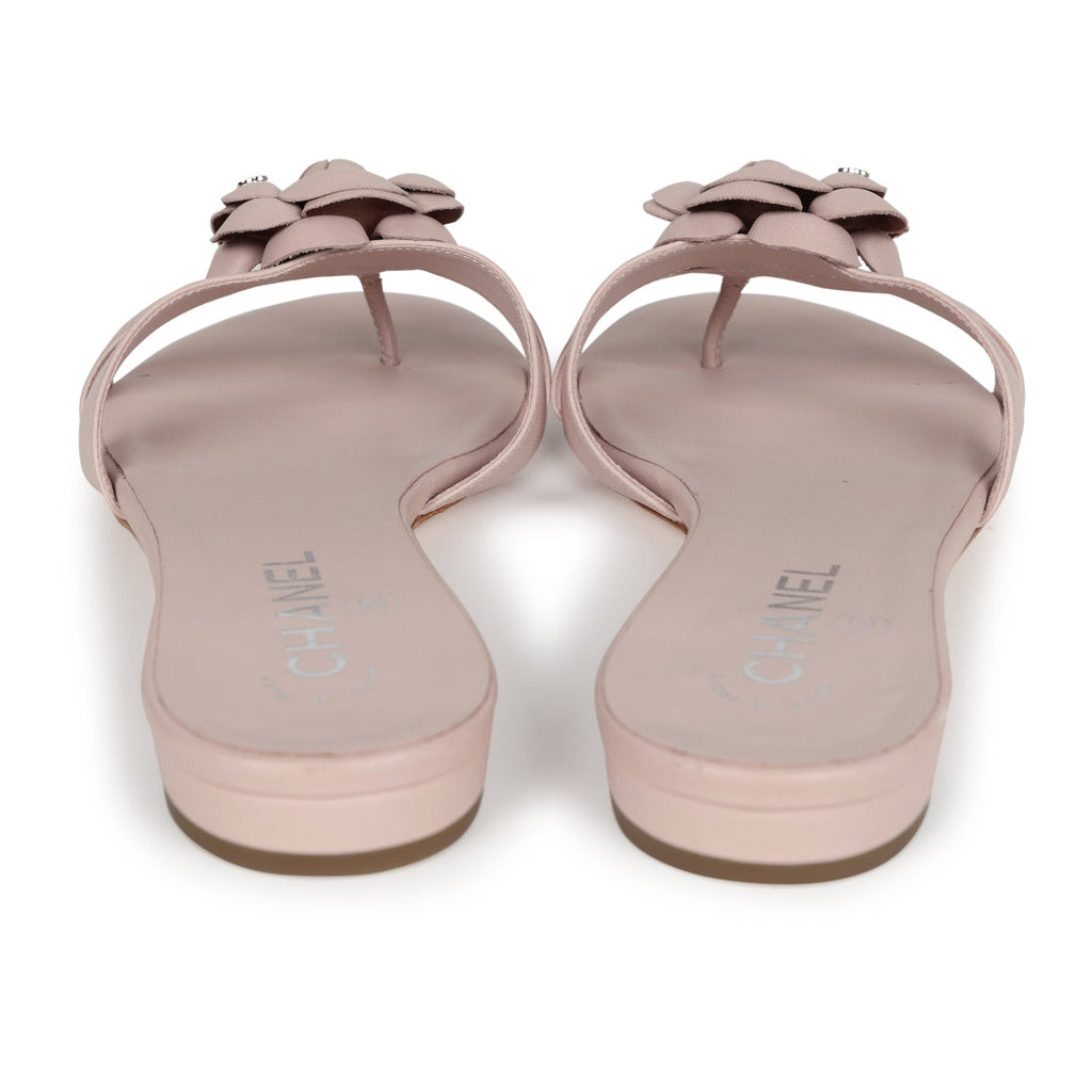Chanel Pink Camellia Lambskin Sandals 39 EU