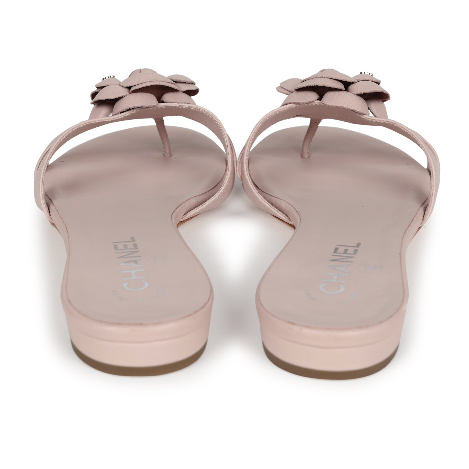 Chanel Pink Camellia Lambskin Sandals 39 EU