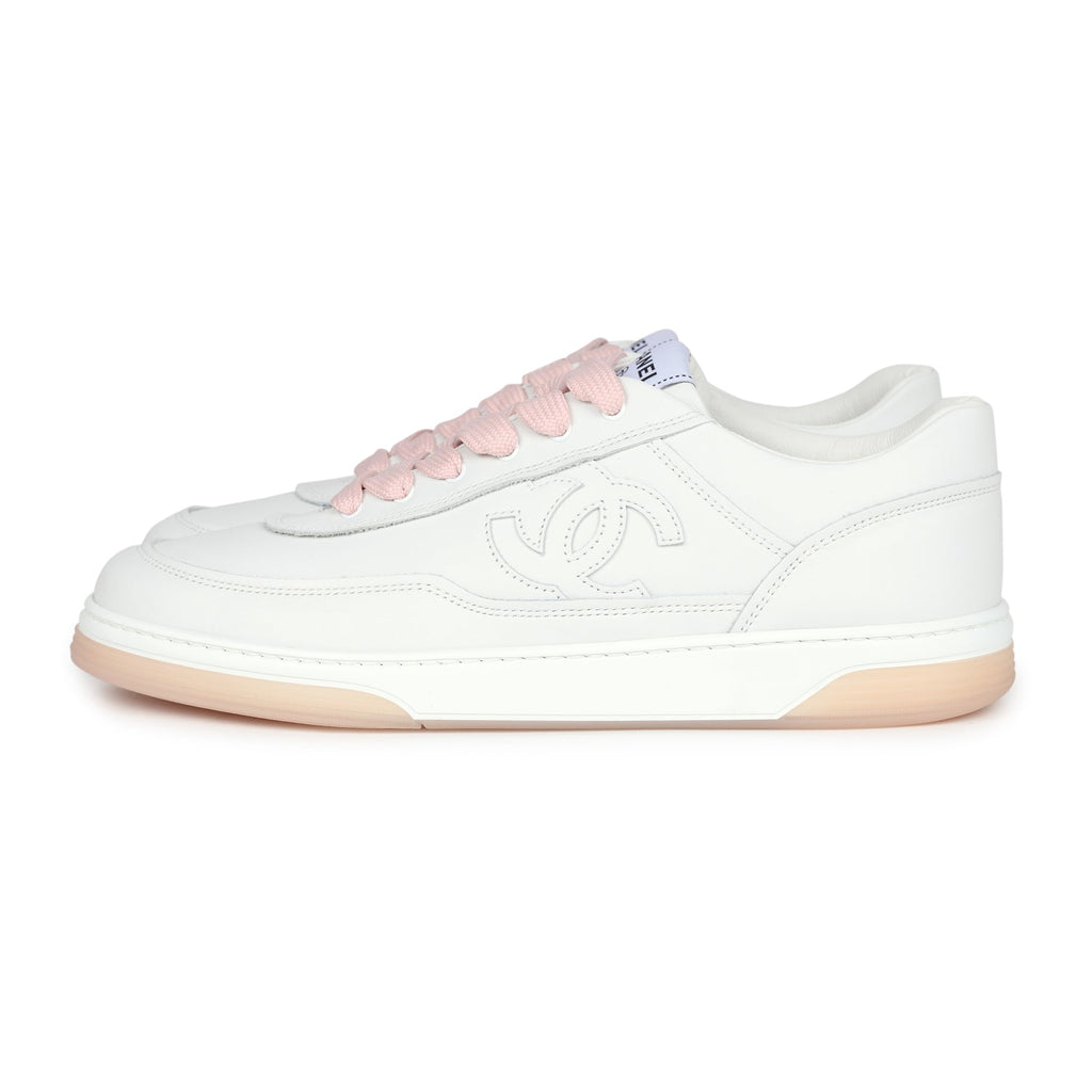 Chanel CC Low Top Sneakers White and Pink Calfskin 41 EU