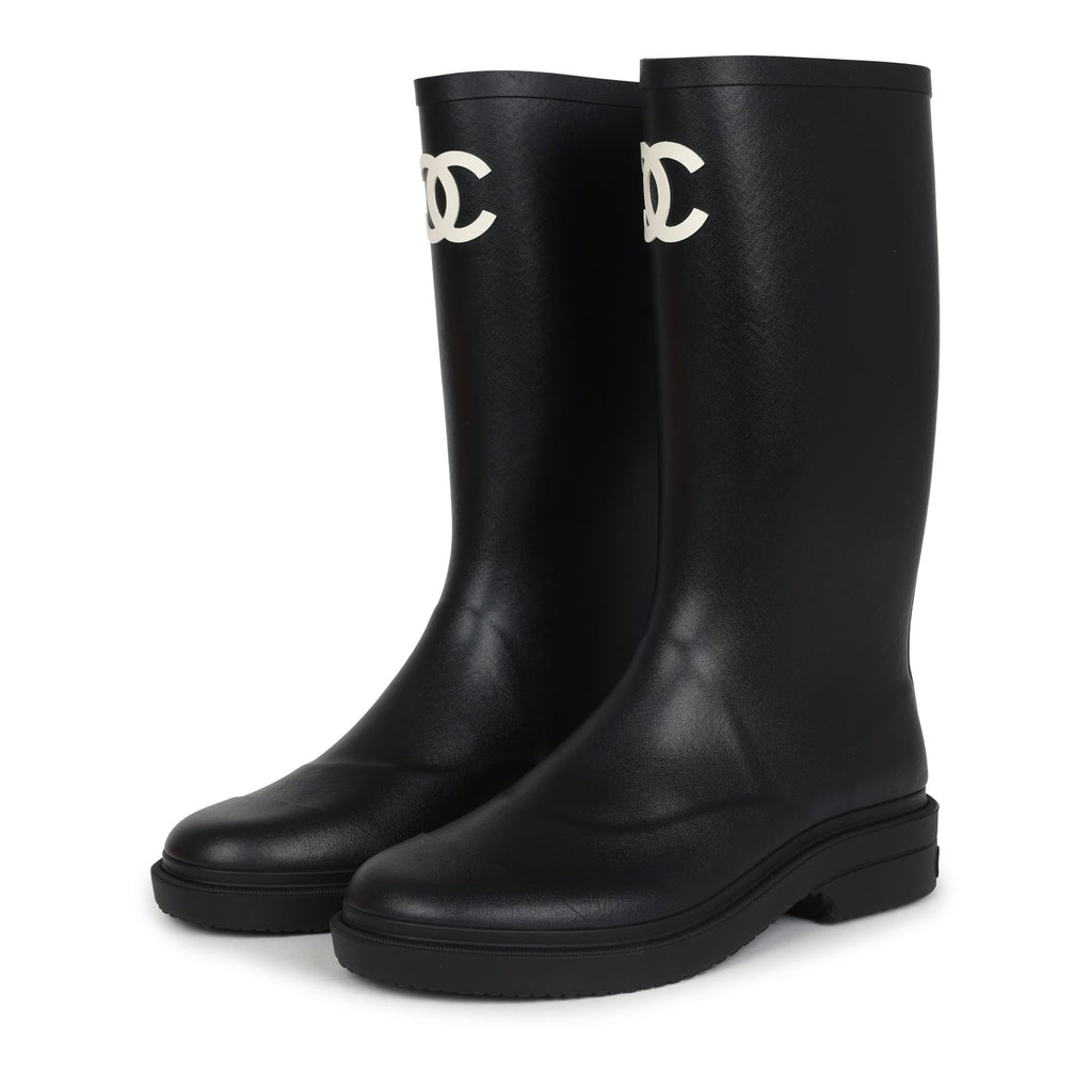 Chanel Black High Caoutchouc CC Boots EU 40