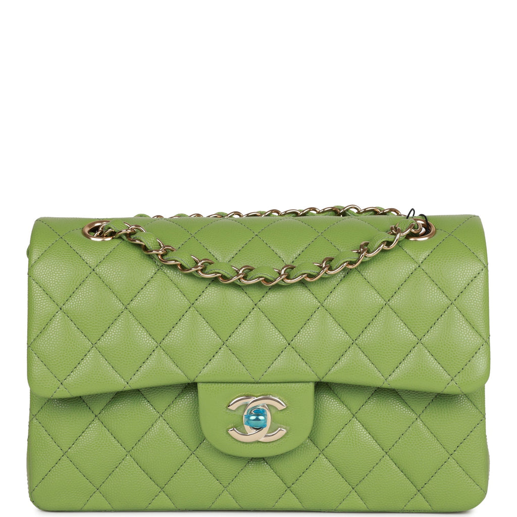 Chanel Small Classic Double Flap Green Caviar Light Gold Hardware