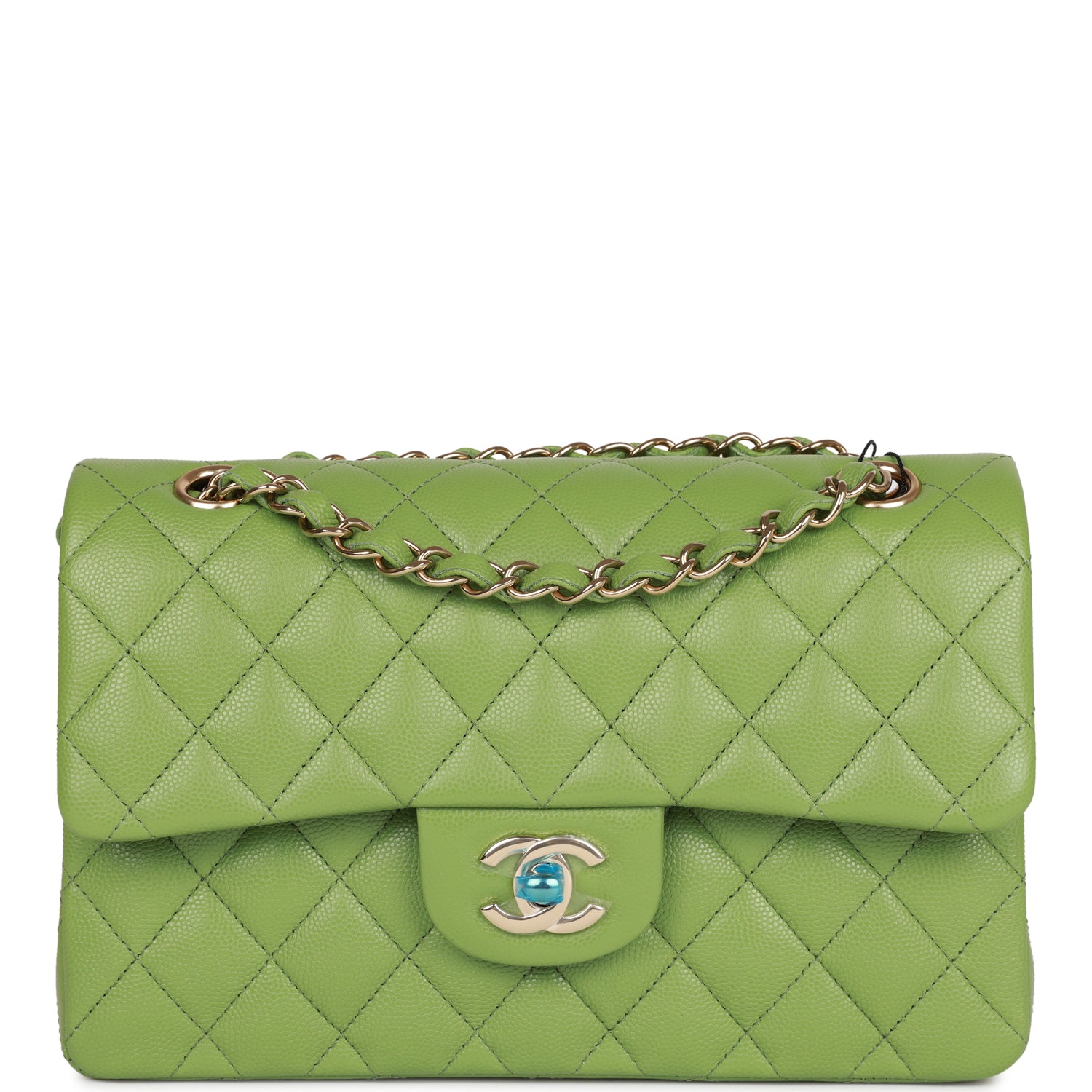Chanel Small Classic Double Flap Green Caviar Light Gold Hardware