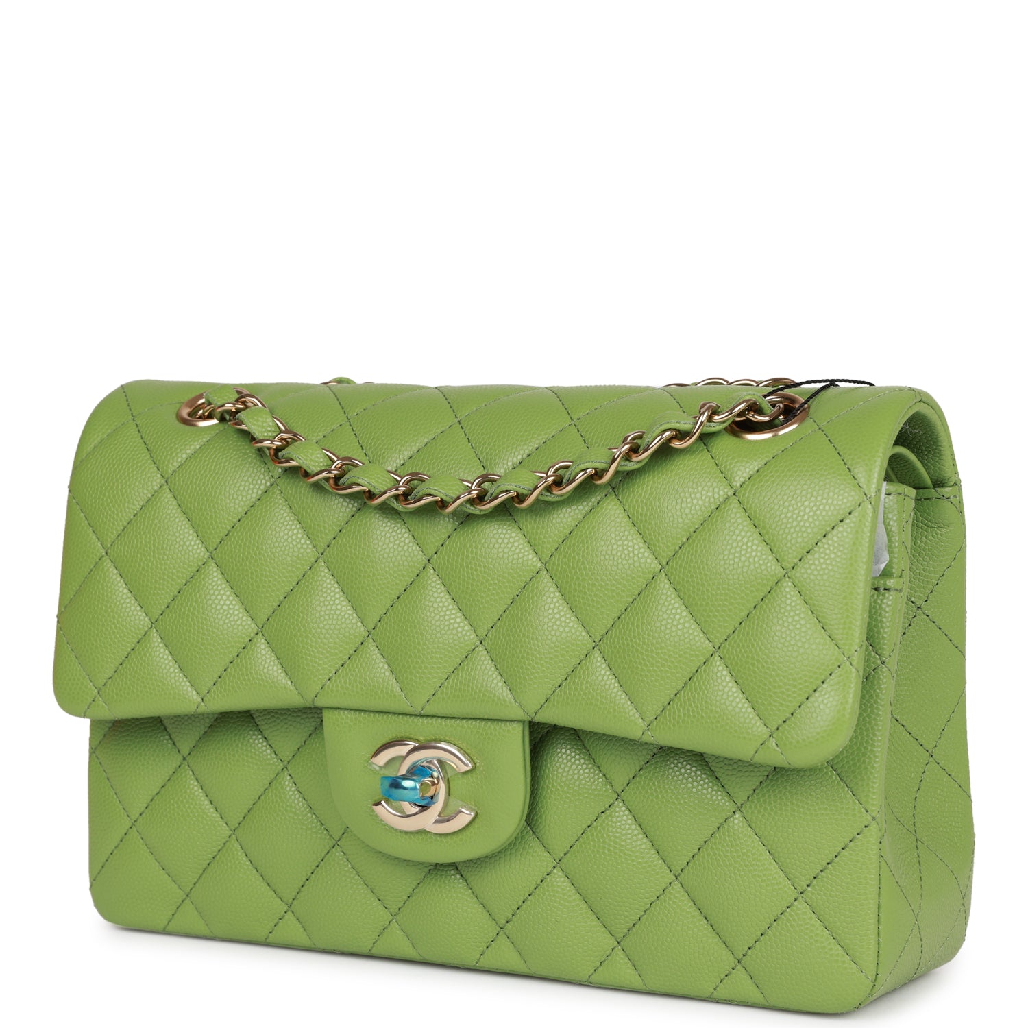 Chanel Small Classic Double Flap Green Caviar Light Gold Hardware