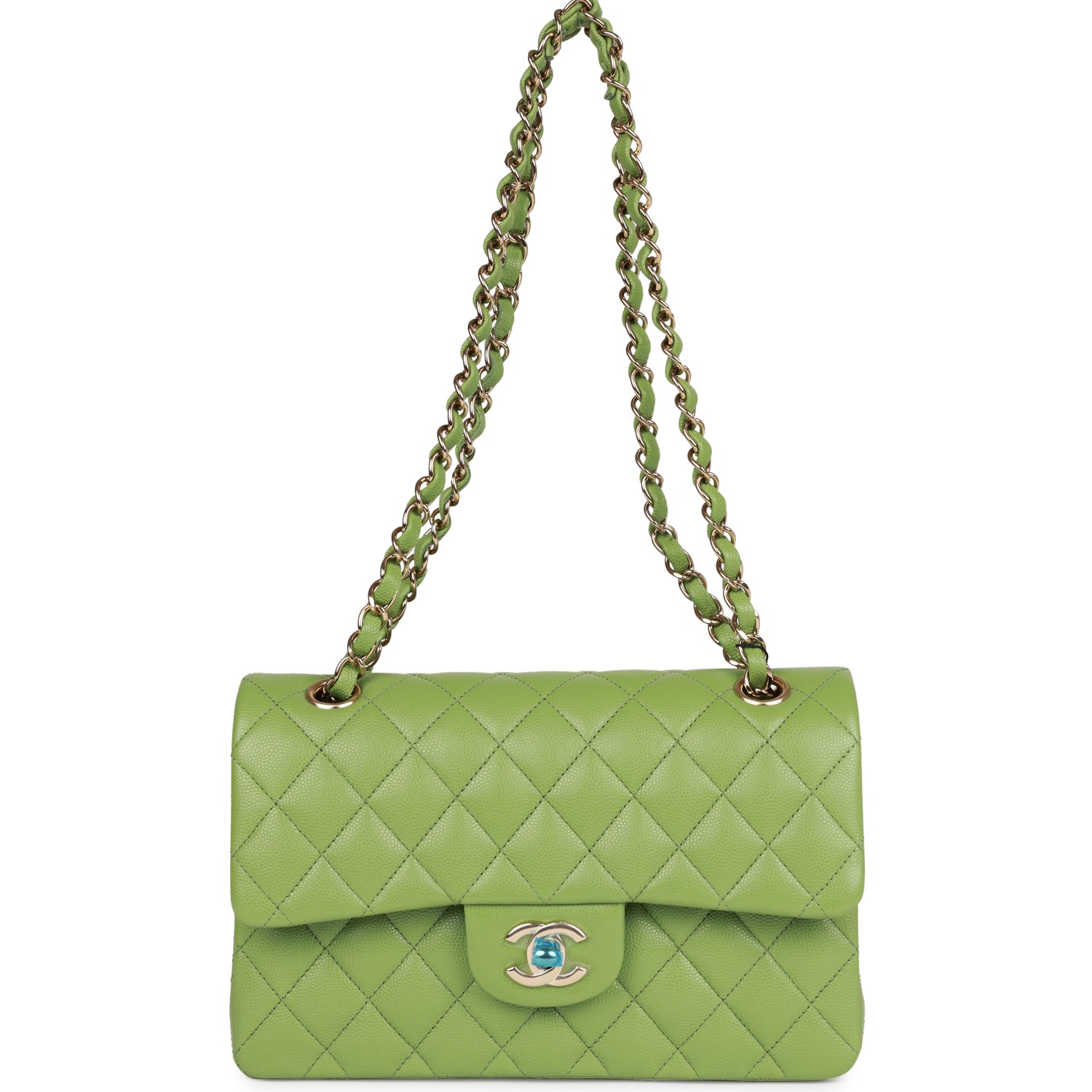 Chanel Small Classic Double Flap Green Caviar Light Gold Hardware