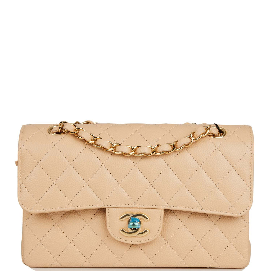 Chanel Small Classic Double Flap Bag Beige Caviar Gold Hardware