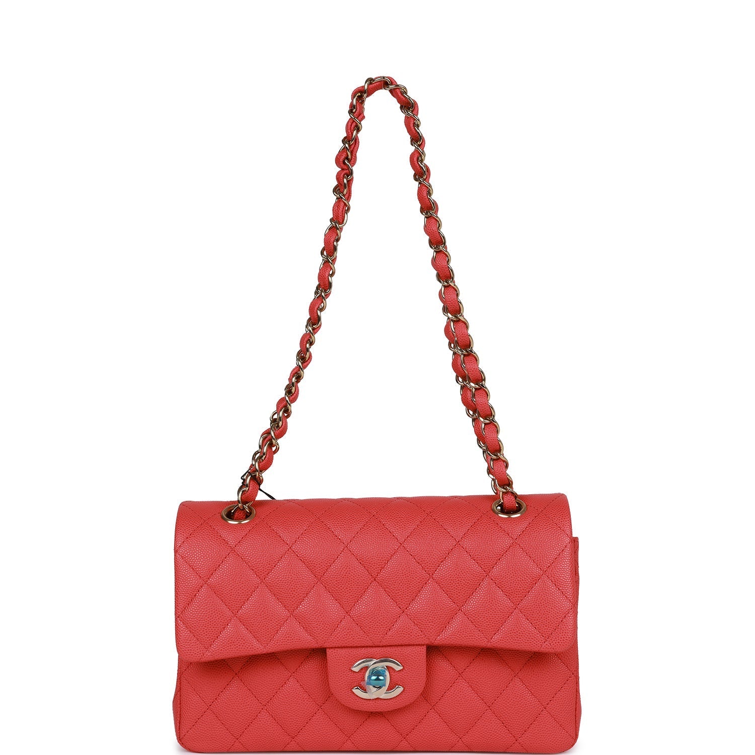 Chanel Small Classic Double Flap Red Caviar Light Gold Hardware