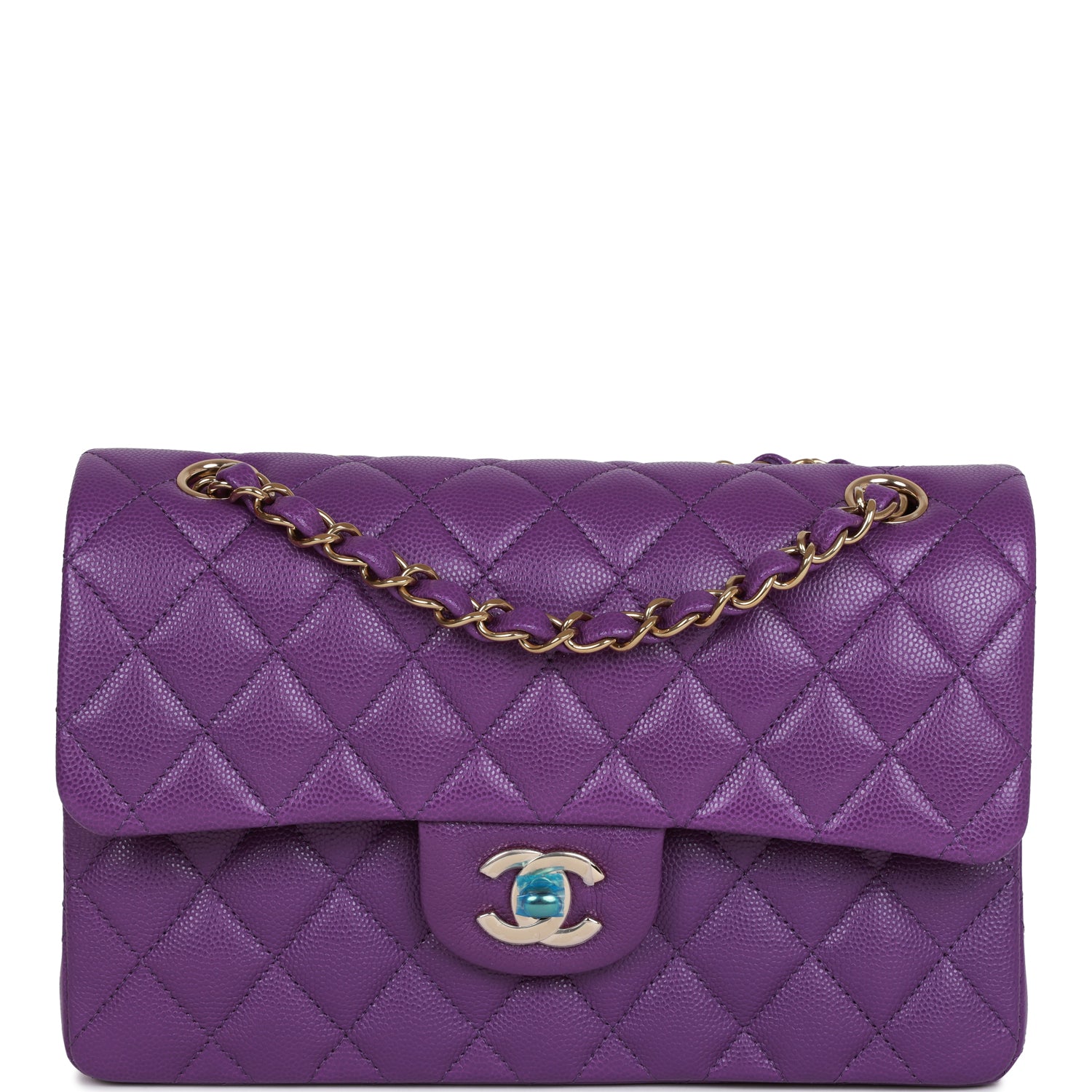 Chanel Small Classic Double Flap Purple Caviar Light Gold Hardware
