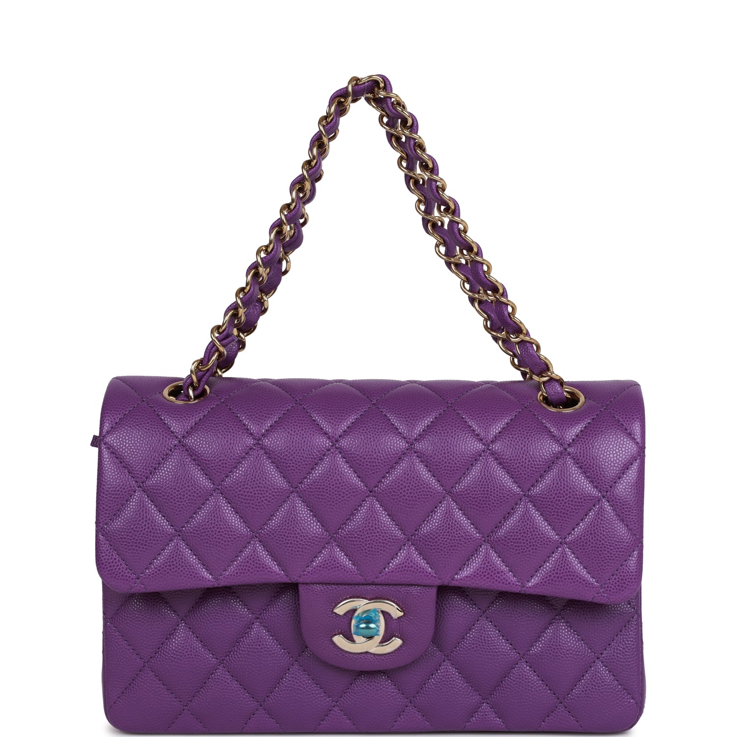 Chanel Small Classic Double Flap Purple Caviar Light Gold Hardware