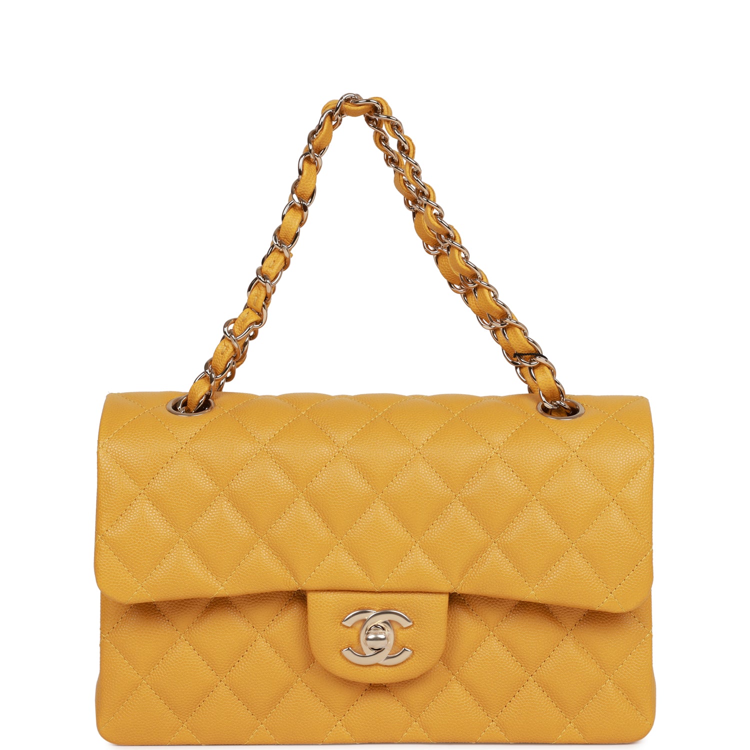 Chanel Small Classic Double Flap Yellow Caviar Light Gold Hardware