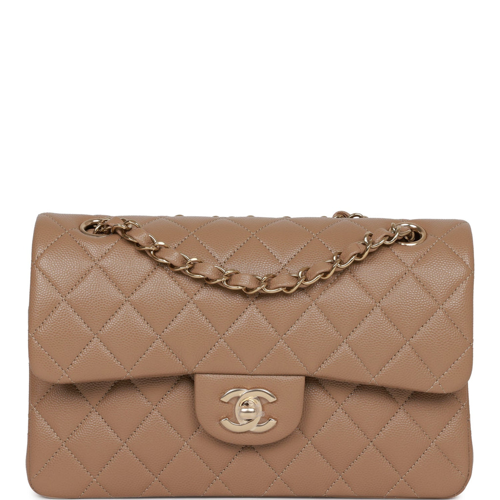 Chanel Small Classic Double Flap Dark Beige Caviar Light Gold Hardware